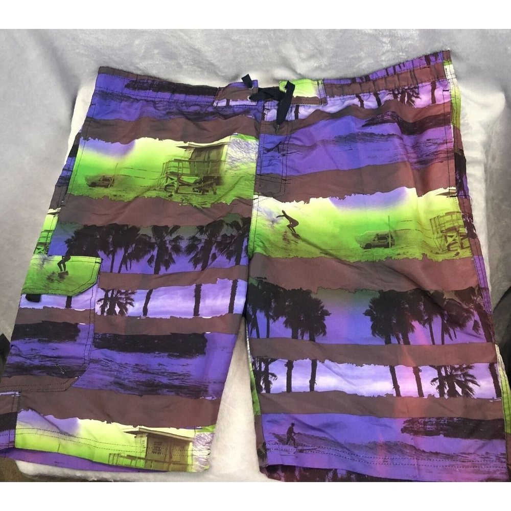 The Image Men's Sz XL Swim Surf Board Shorts Purple Lifeguard